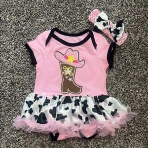 Pink Cowgirl Baby Outfit with Tutu and Headband